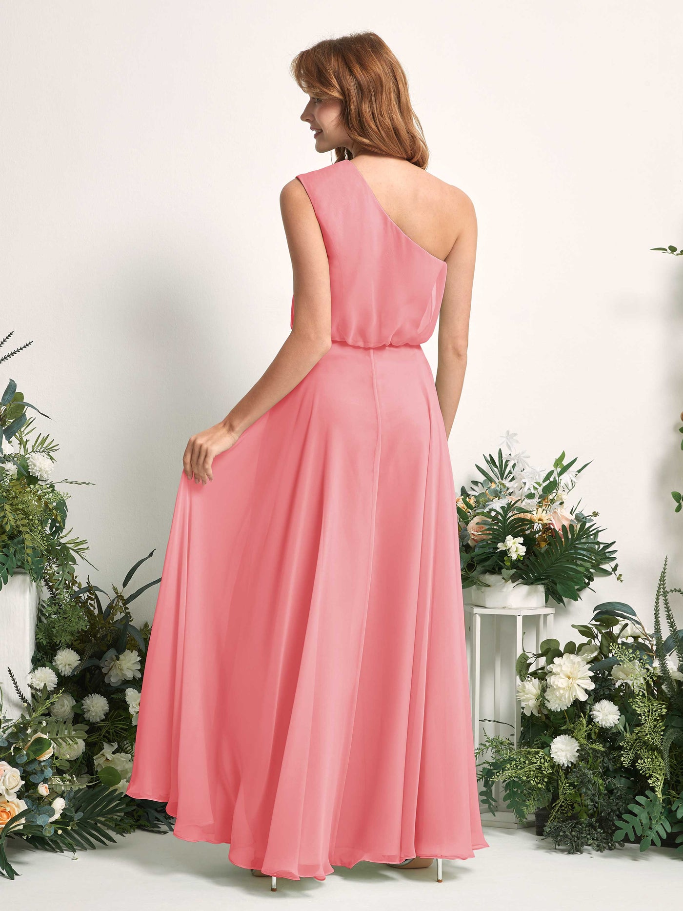 Carlyna Vestido Línea A Un Hombre Hasta el Suelo Vestidos de Dama de Honor Rosa Coral #color_rosa-coral