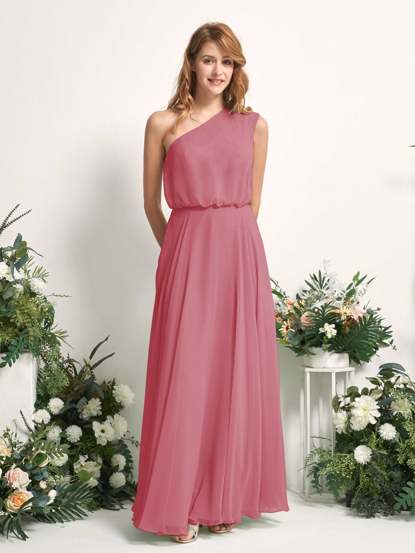 Carlyna Vestido Línea A Un Hombre Hasta el Suelo Vestidos de Dama de Honor Rosa Del Desierto #color_rosa-del-desierto