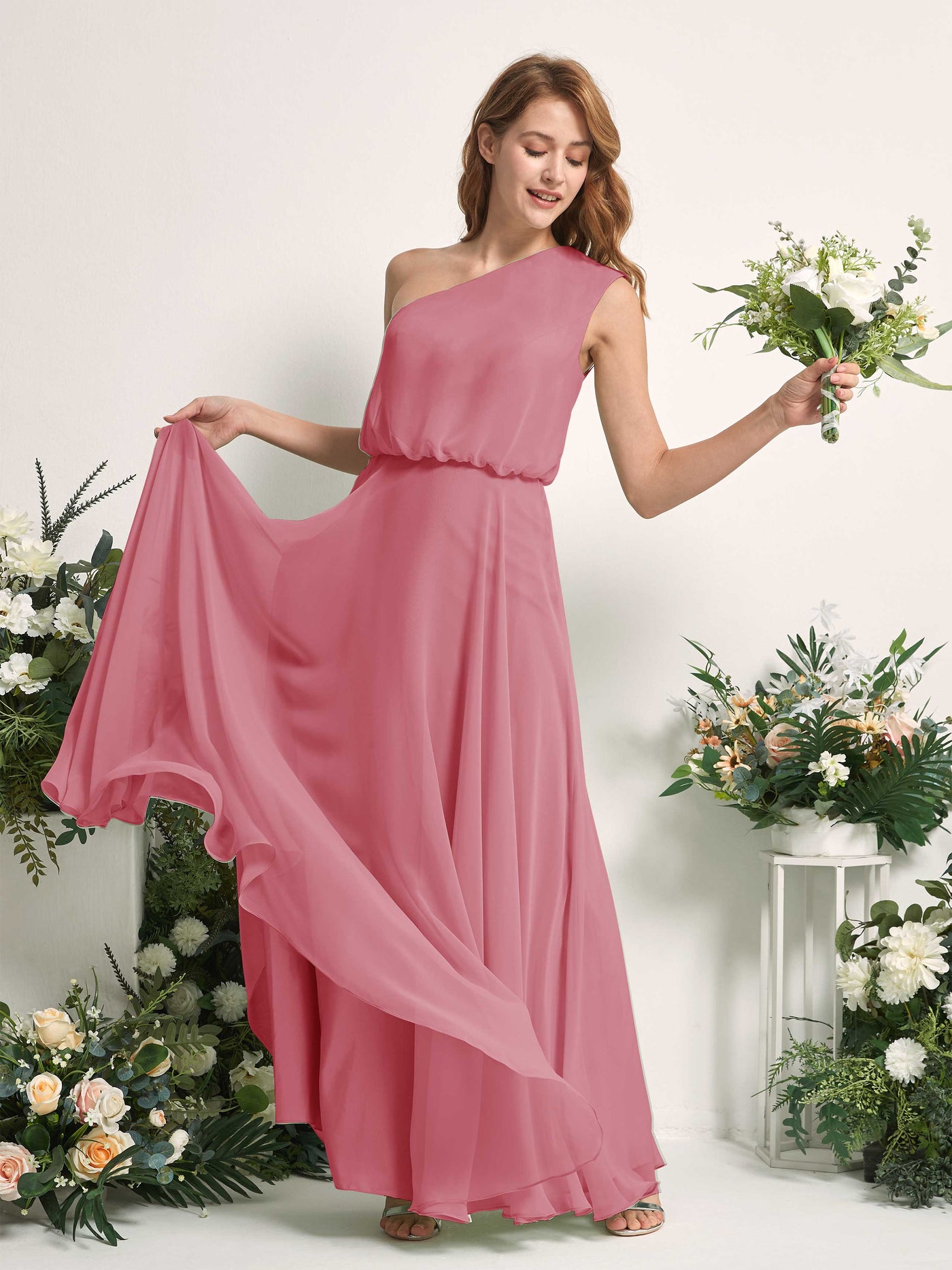 Carlyna Vestido Línea A Un Hombre Hasta el Suelo Vestidos de Dama de Honor Rosa Del Desierto #color_rosa-del-desierto