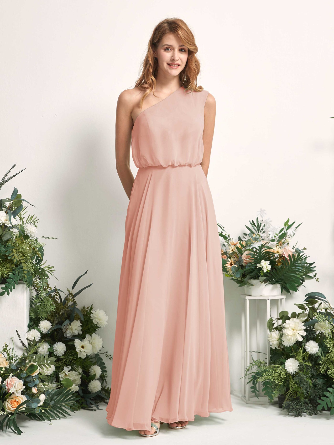 Carlyna Vestido Línea A Un Hombre Hasta el Suelo Vestidos de Dama de Honor Rosa Perla #color_rosa-perla