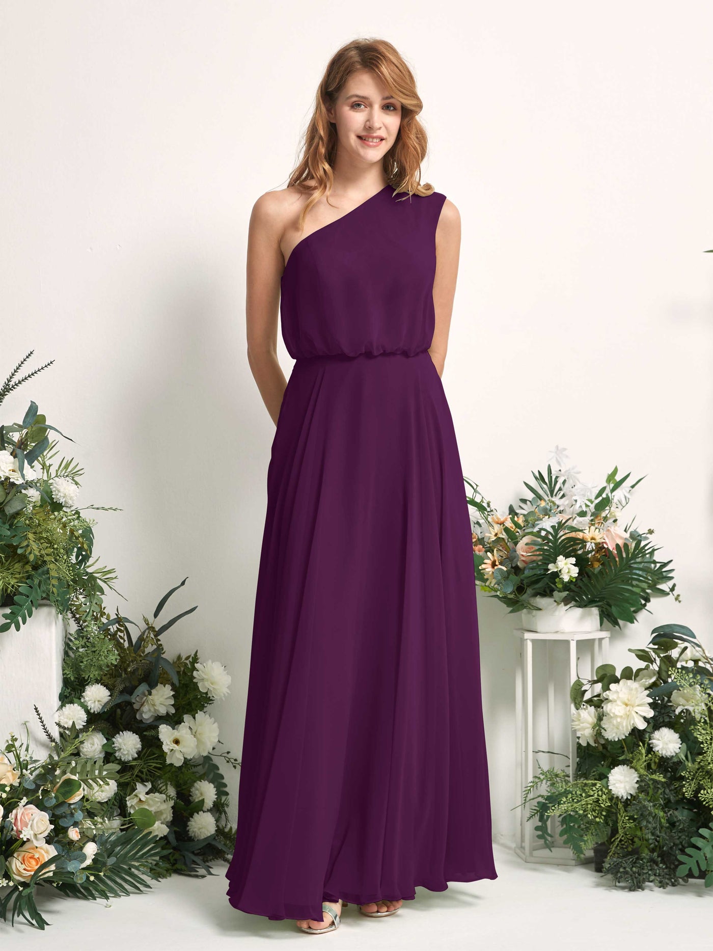 Carlyna Vestido Línea A Un Hombre Hasta el Suelo Vestidos de Dama de Honor Uva #color_uva