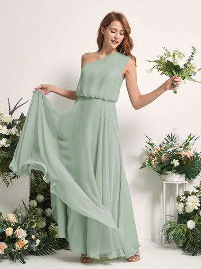 Carlyna Vestido Línea A Un Hombre Hasta el Suelo Vestidos de Dama de Honor Verde Salvia #color_verde-salvia