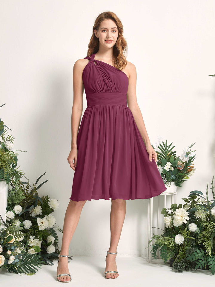 Carlyna Vestido Línea A un hombro hasta la rodilla fruncido de gasa dama de honor Chianti 