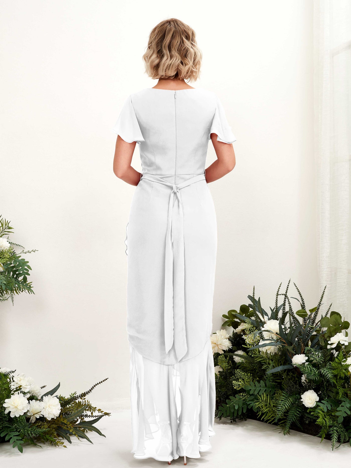 Carlyna Vestido sirena escote en V manga con vuelo hasta el suelo Blanco #color_blanco