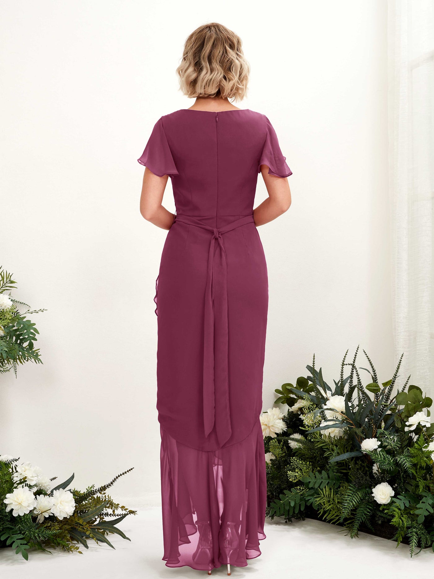 Carlyna Vestido sirena escote en V manga con vuelo hasta el suelo Chianti #color_chianti