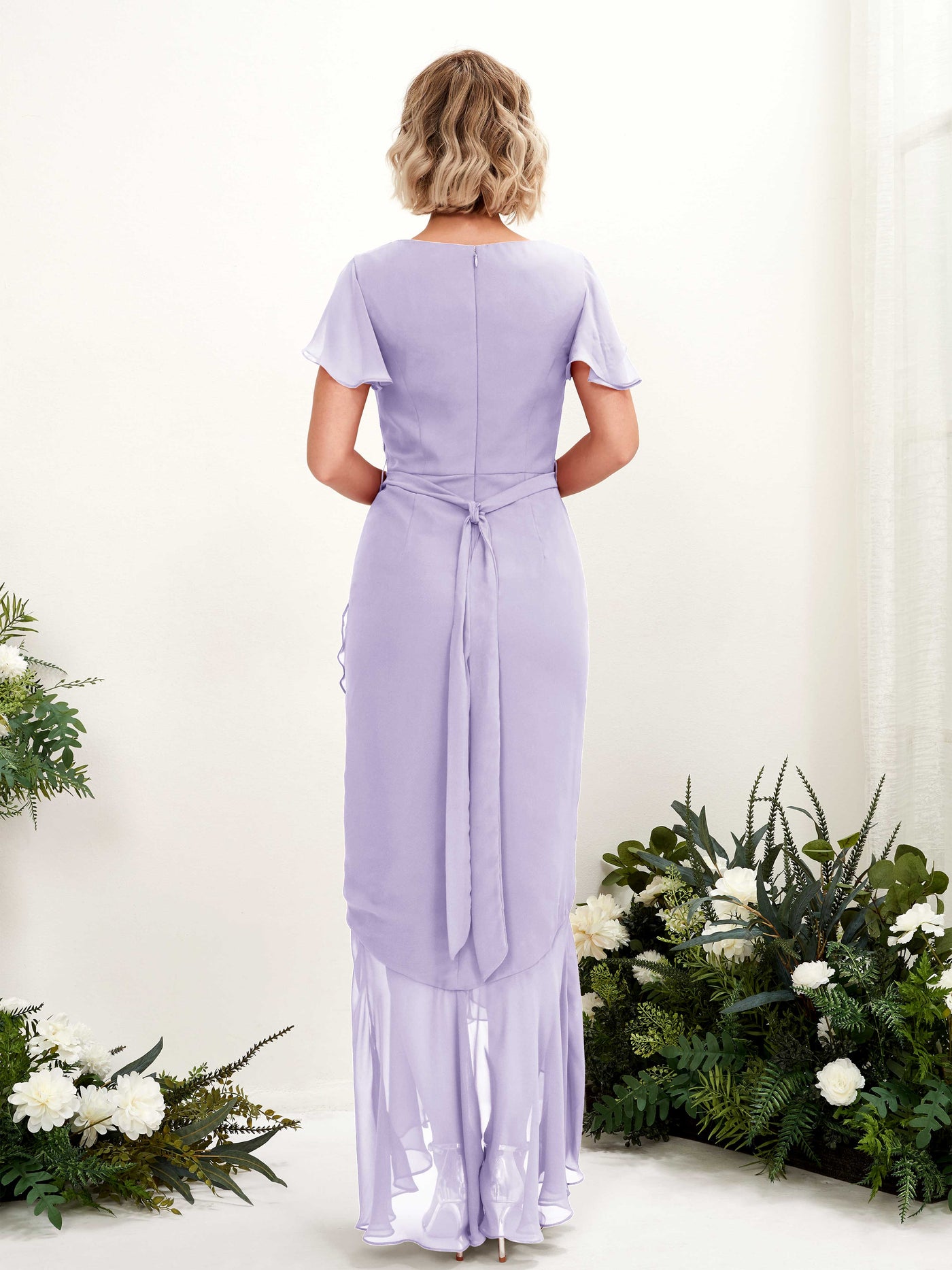 Carlyna Vestido sirena escote en V manga con vuelo hasta el suelo Lila #color_lila