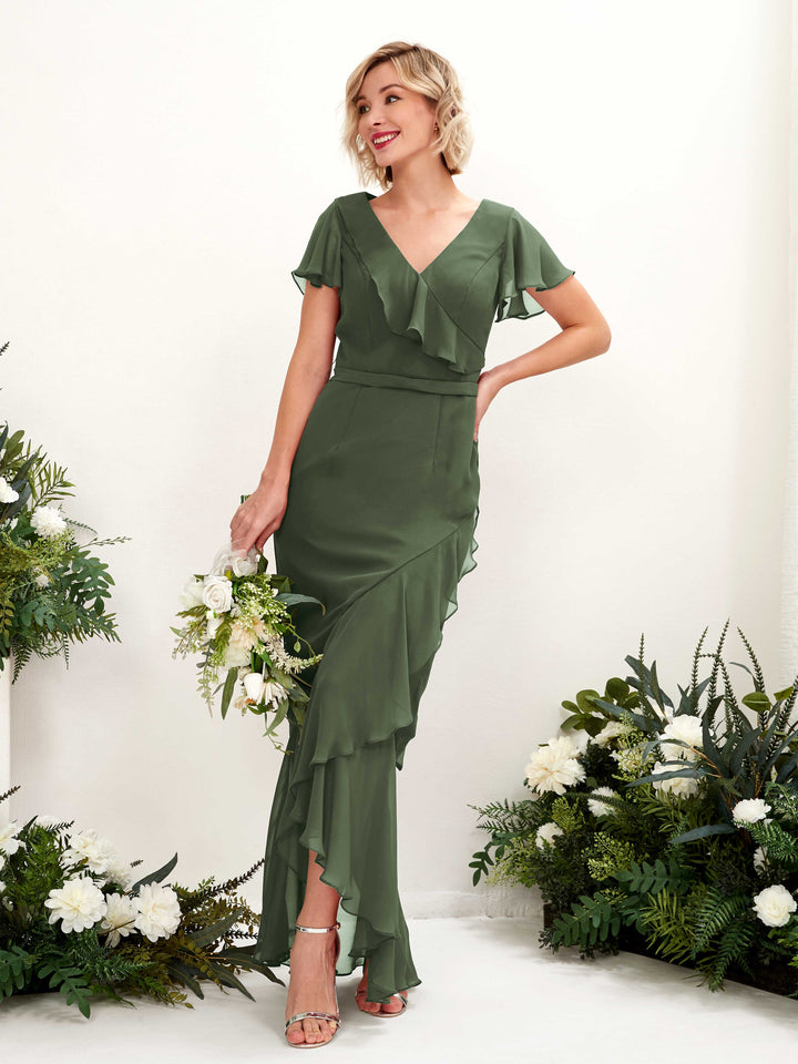 Carlyna Vestido sirena escote en V manga con vuelo hasta el suelo Oliva Martini 