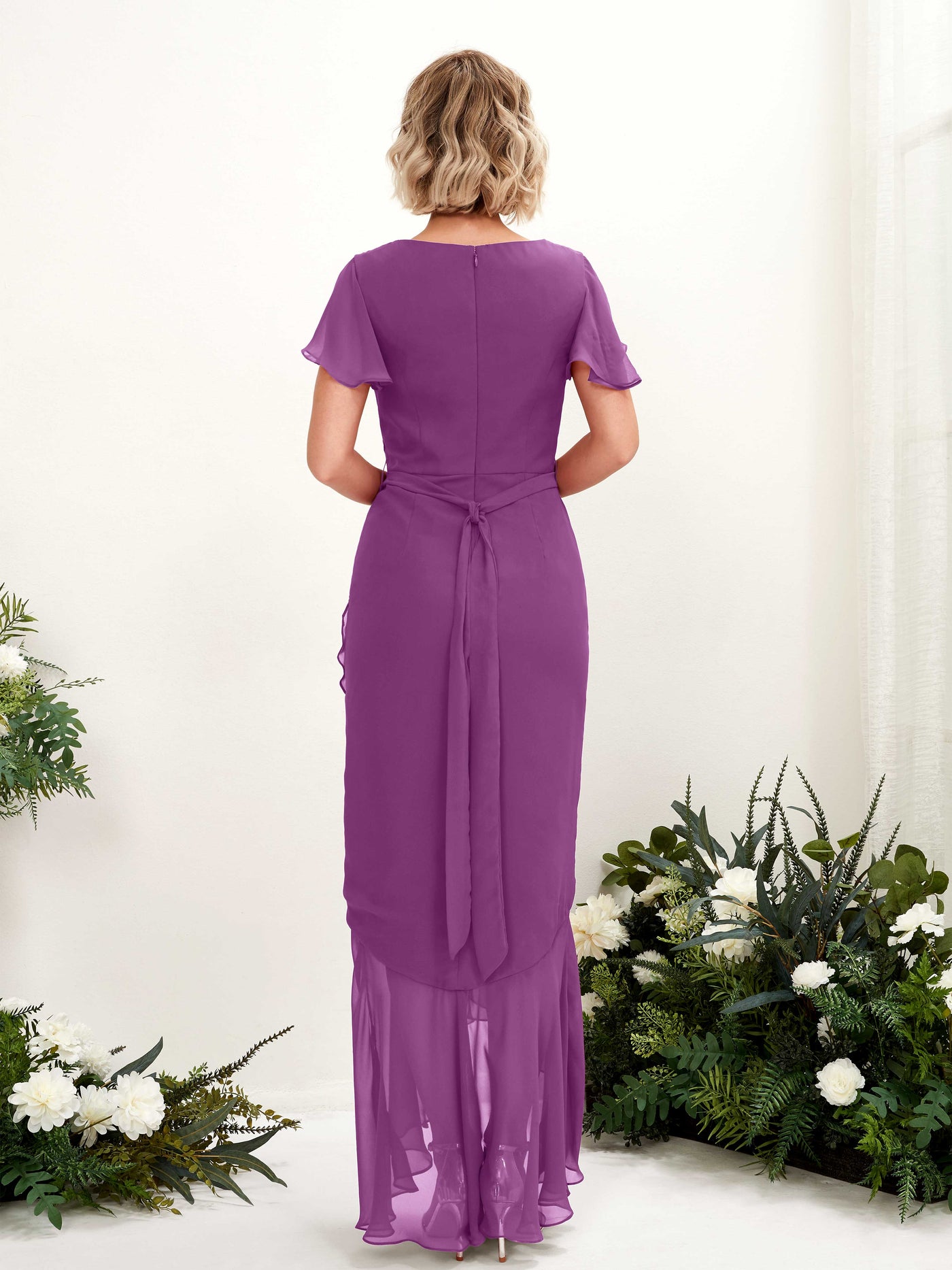 Carlyna Vestido sirena escote en V manga con vuelo hasta el suelo Púrpura #color_p-rpura
