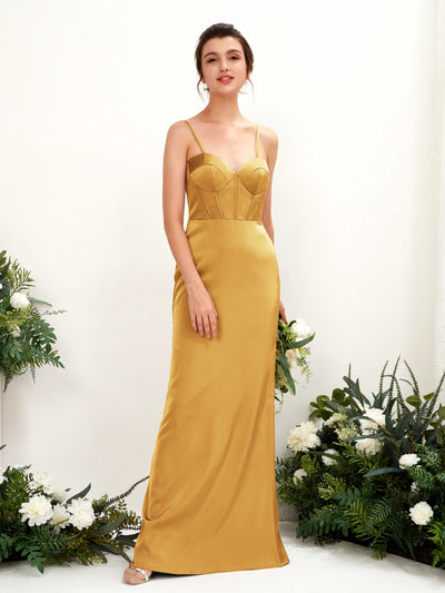 Carlyna Vestido tubo satén cuello corazón hasta el suelo dama de honor Amarillo Canario #color_amarillo-canario