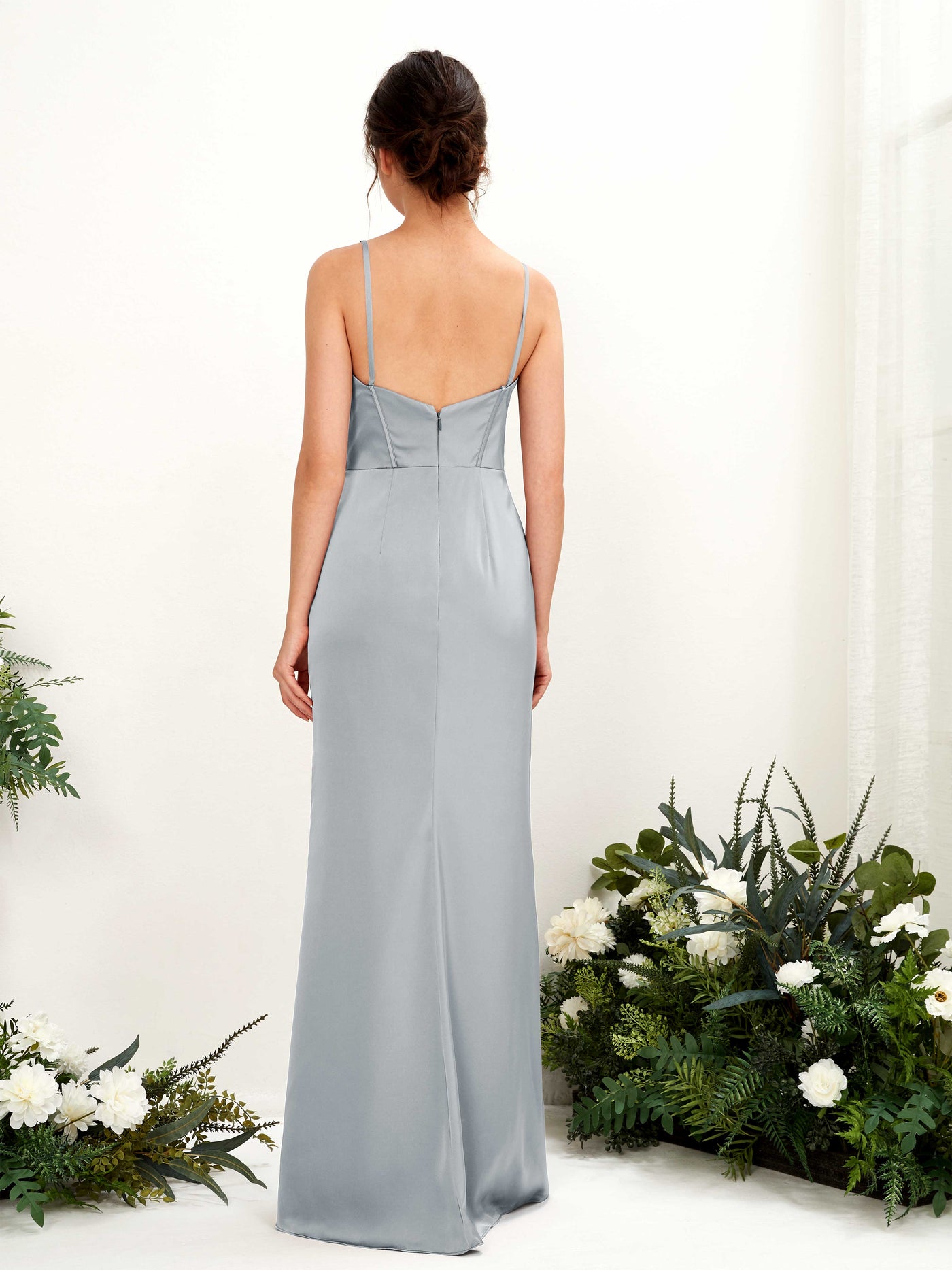 Carlyna Vestido tubo satén cuello corazón hasta el suelo dama de honor Azul Bebé #color_azul-beb