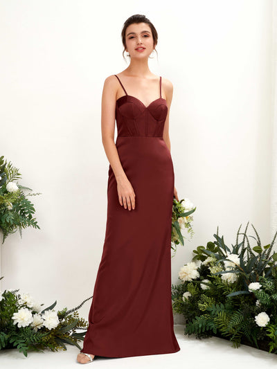 Carlyna Vestido tubo satén cuello corazón hasta el suelo dama de honor Borgoña #color_borgo-a