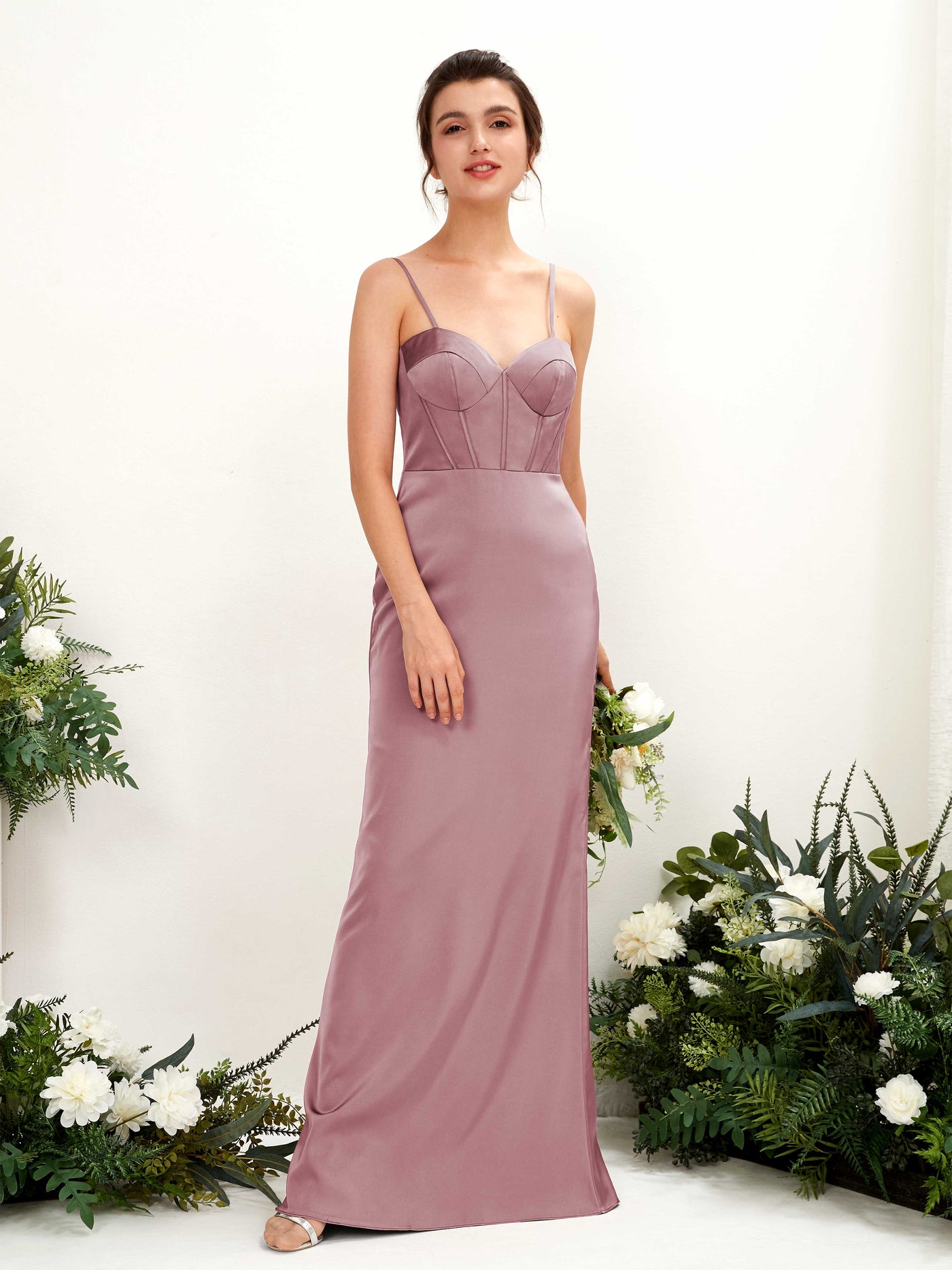 Carlyna Vestido tubo satén cuello corazón hasta el suelo dama de honor Cuarzo Rosa #color_cuarzo-rosa