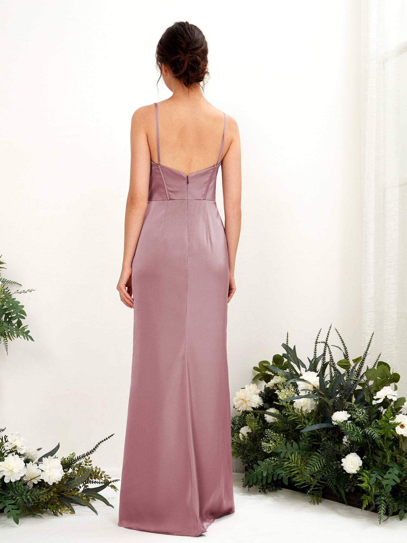 Carlyna Vestido tubo satén cuello corazón hasta el suelo dama de honor Cuarzo Rosa #color_cuarzo-rosa