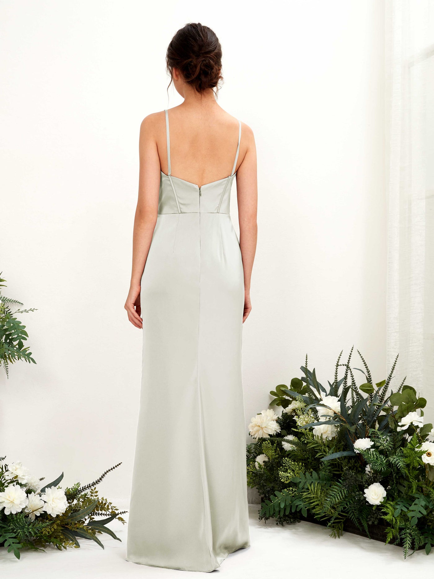 Carlyna Vestido tubo satén cuello corazón hasta el suelo dama de honor Marfil #color_marfil
