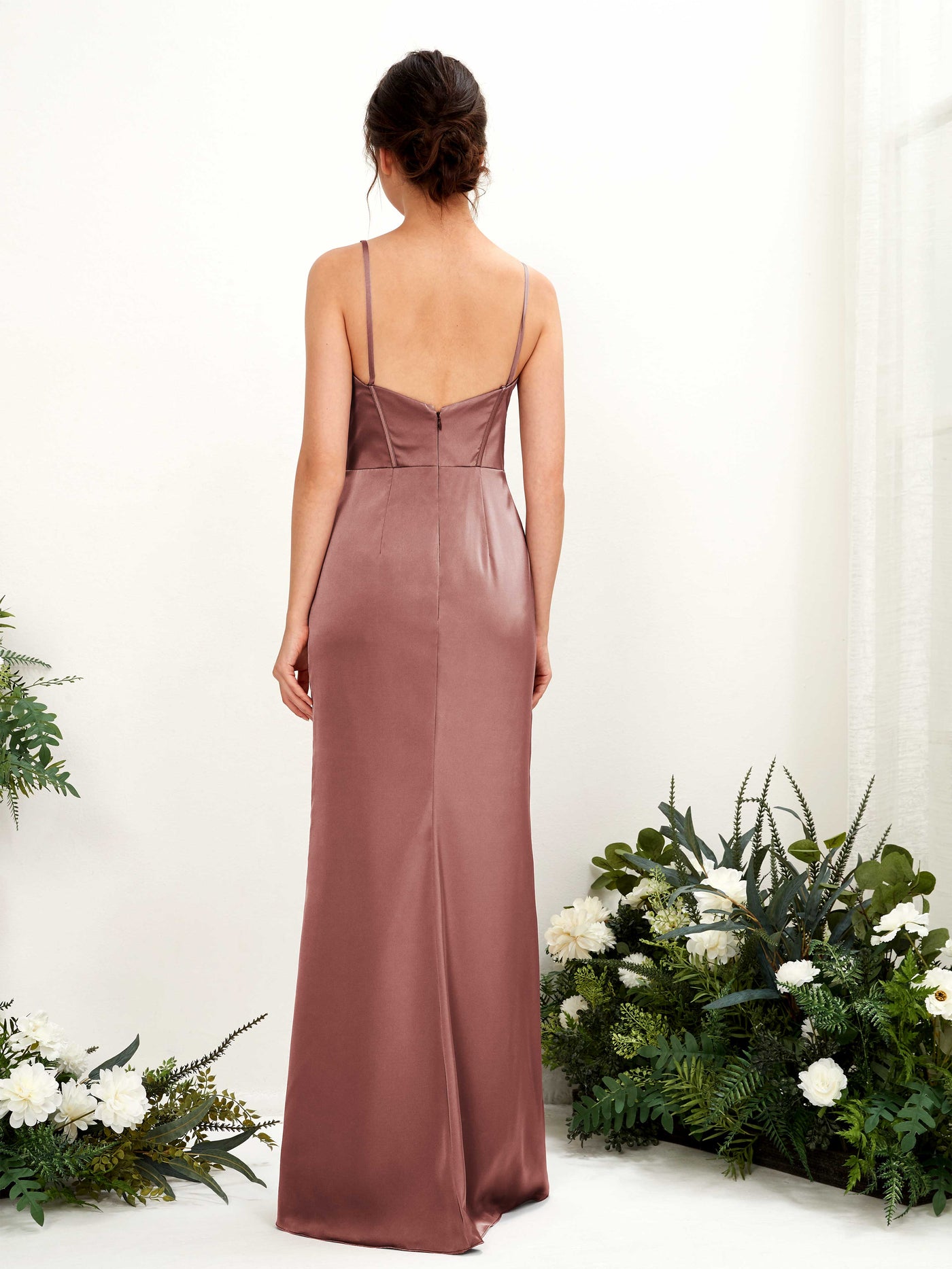 Carlyna Vestido tubo satén cuello corazón hasta el suelo dama de honor Rosa Del Desierto #color_rosa-del-desierto