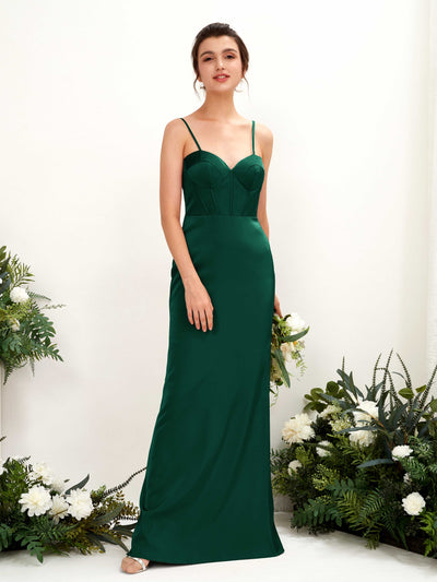 Carlyna Vestido tubo satén cuello corazón hasta el suelo dama de honor Verde Militer #color_verde-militer