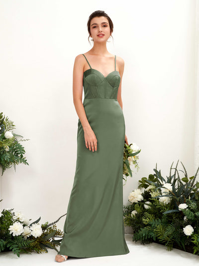 Carlyna Vestido tubo satén cuello corazón hasta el suelo dama de honor Verde Oliva #color_verde-oliva